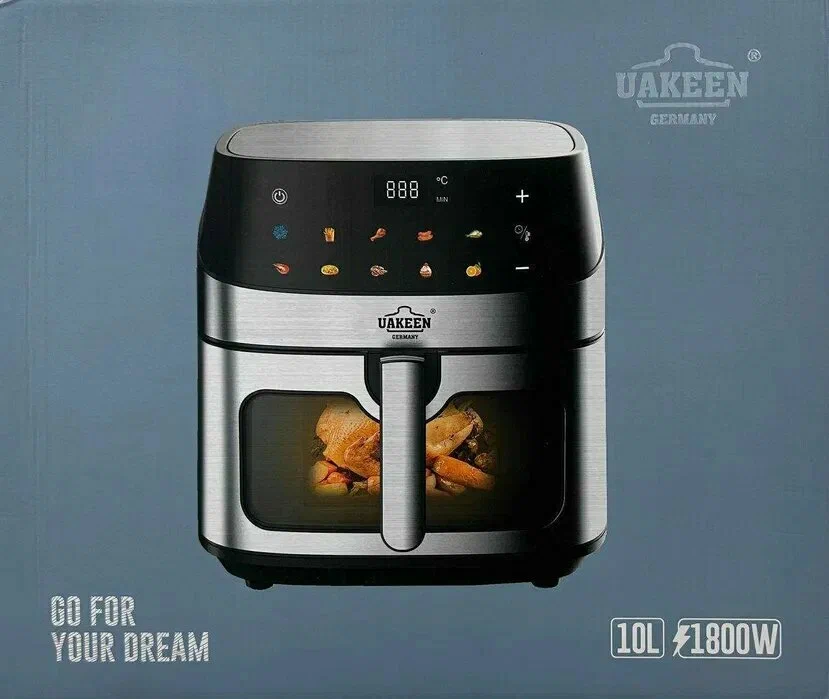 Черный аэрогриль Uakeen ZL-1709 на 10 литров с сенсорным дисплеем