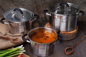 Набор качественных кастрюль из нержавеющей стали с толстым дном и стеклянными крышками