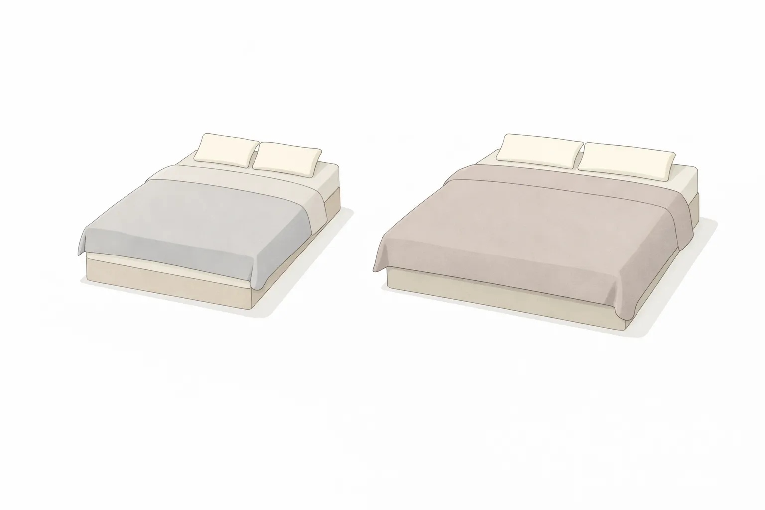 Сравнение размеров двуспального и евро постельного белья на кроватях разной ширины