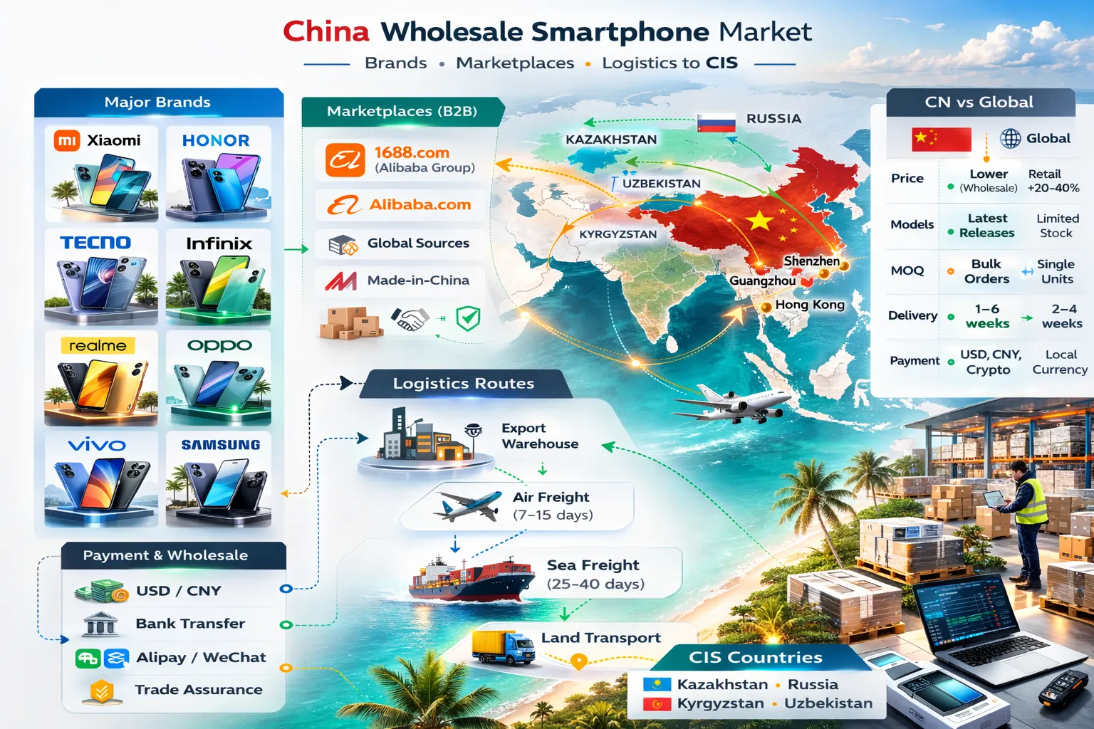 Смартфоны оптом из Китая поставщики 1688 Alibaba бренды и версии CN Global