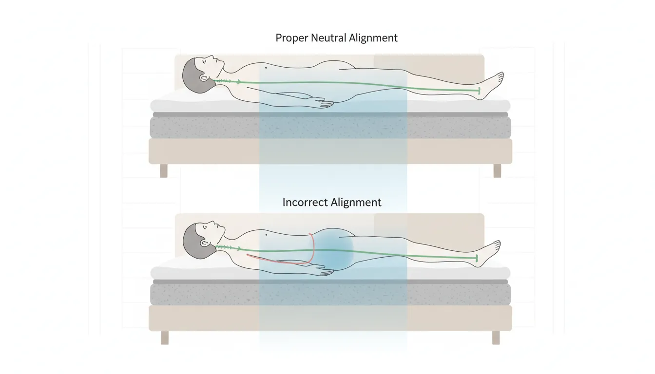 Схема правильной поддержки позвоночника на матрасе средней жесткости в положении на боку