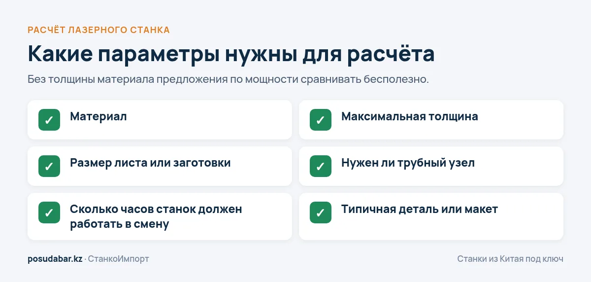 Какие параметры нужны для расчёта лазерного станка из Китая