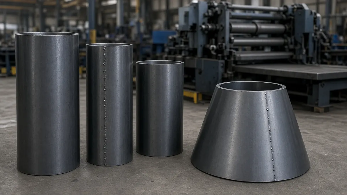 Цилиндрические и коническая обечайки после вальцовки