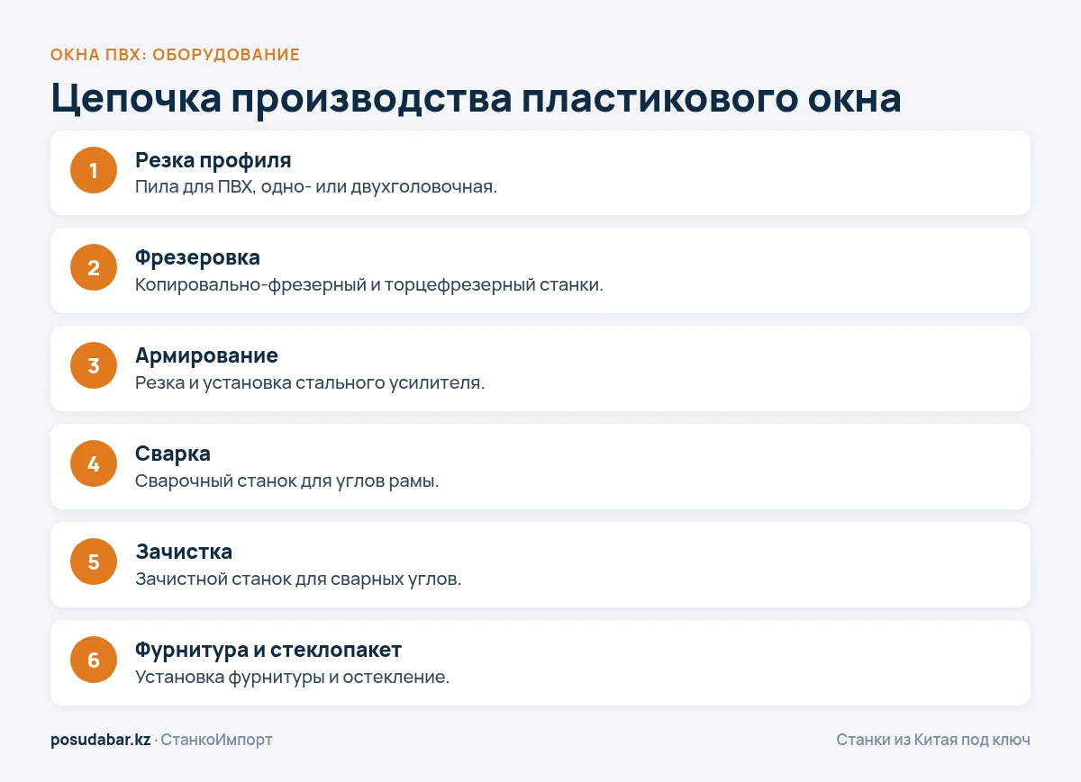 Цепочка оборудования для производства пластиковых окон